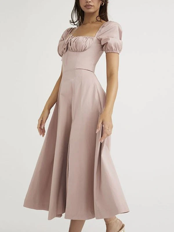 Back Bubble Sleeve Split Dress - Image 2