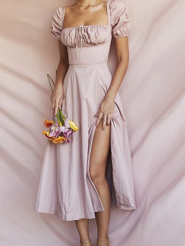 Back Bubble Sleeve Split Dress - Image 3