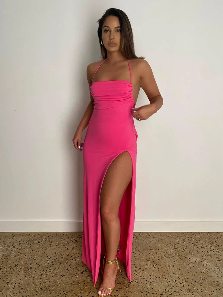 Halterneck Open Back Slit Maxi Dress - Image 2