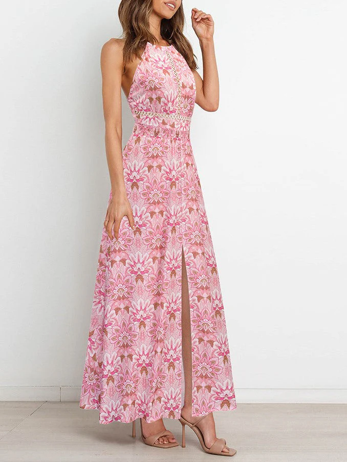 Halter Cut-out Split Floral Dress - Image 6