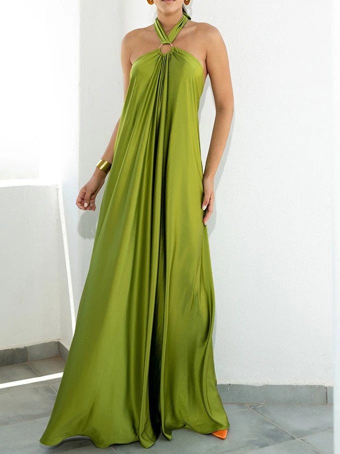 Temperament Satin Suspender Large Swing Dress - Image 4