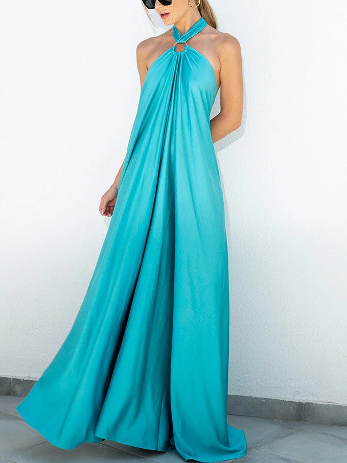 Temperament Satin Suspender Large Swing Dress - Image 5