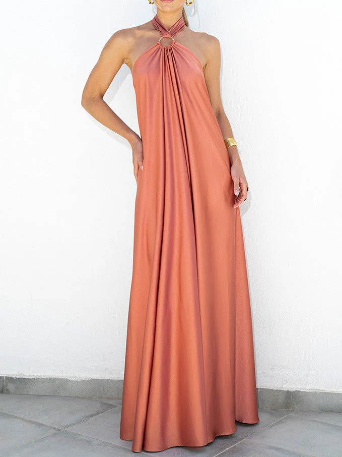 Temperament Satin Suspender Large Swing Dress - Image 7