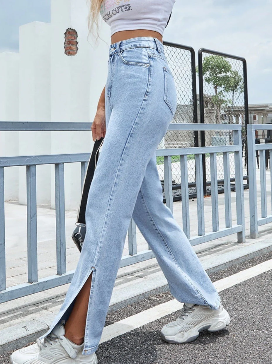 Slit Wide Leg Straight Loose High Waist Slim Pants - Image 2