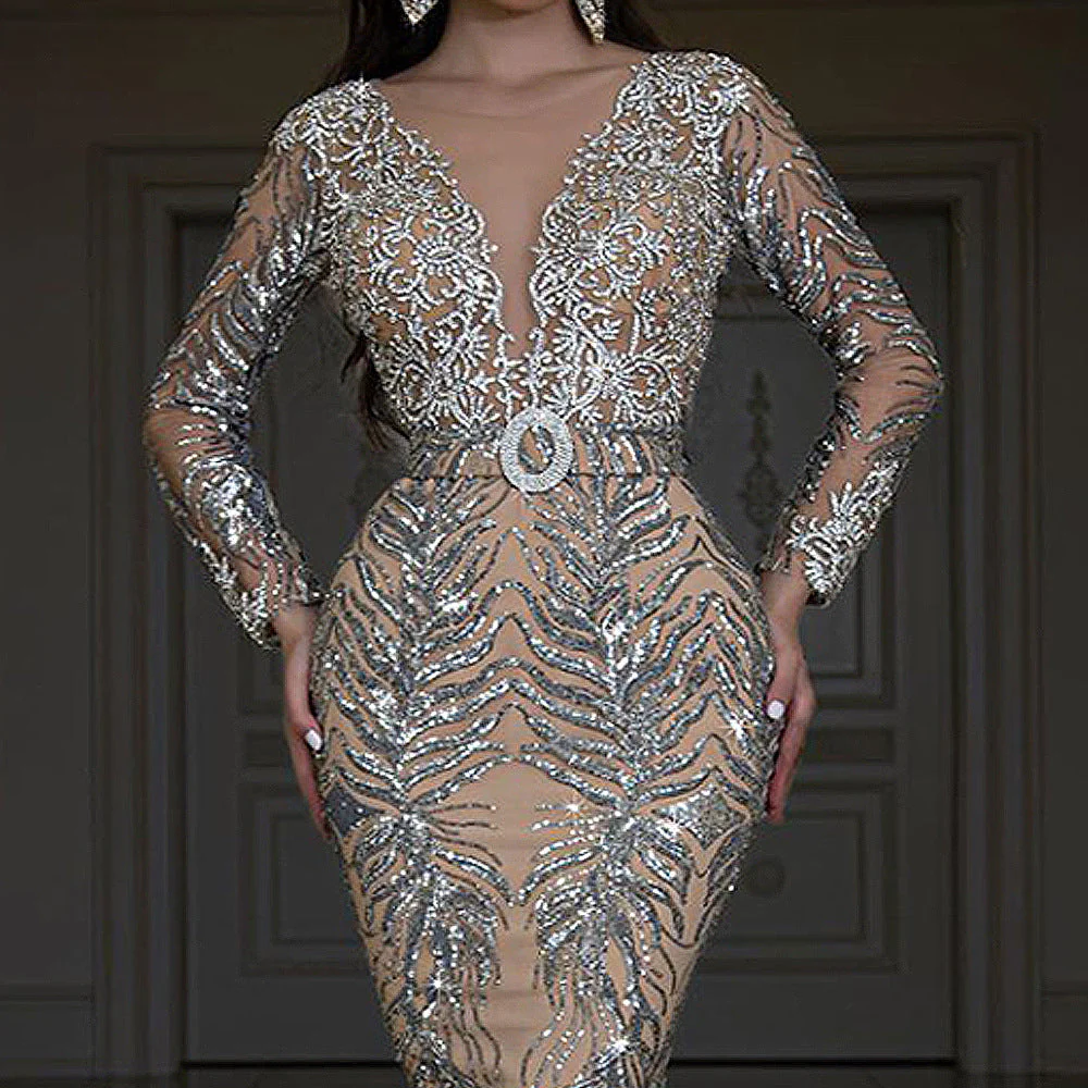 Temperament Sequin Strapless Evening Dress - Image 2