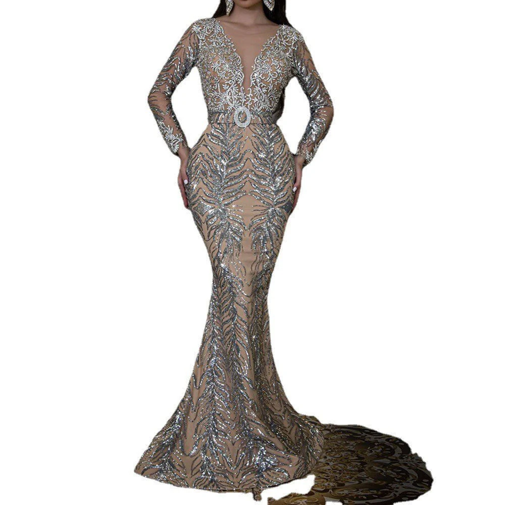 Temperament Sequin Strapless Evening Dress - Image 4