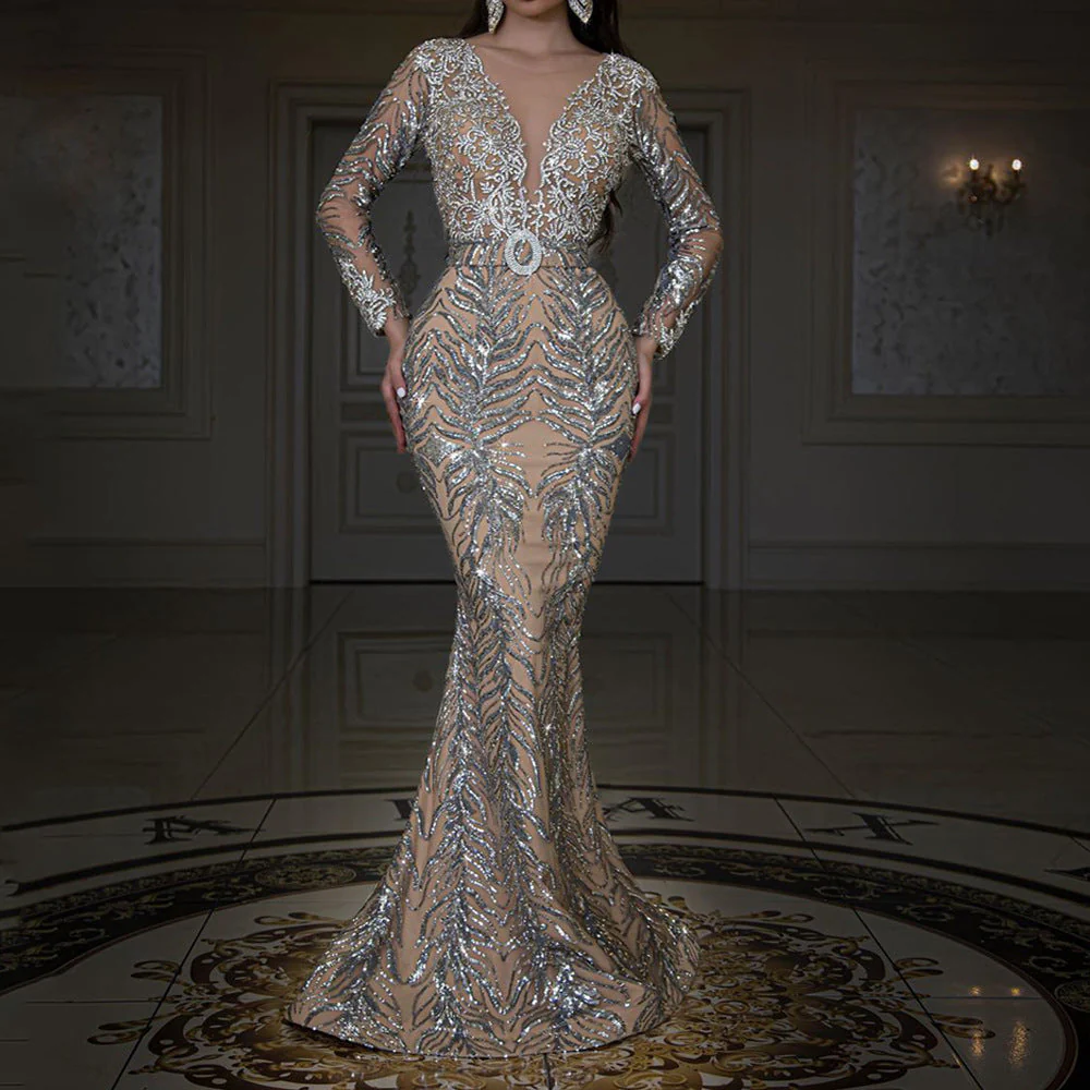 Temperament Sequin Strapless Evening Dress - Image 5