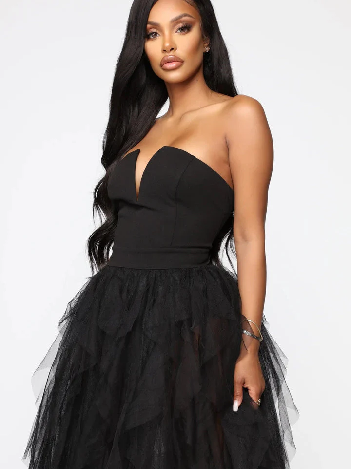 Temperament Mesh Tube Top Swing Evening Dress - Image 3