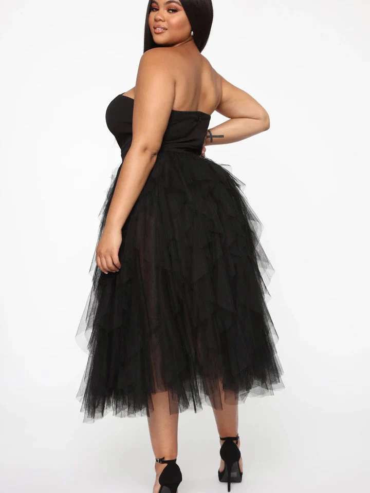 Temperament Mesh Tube Top Swing Evening Dress - Image 4