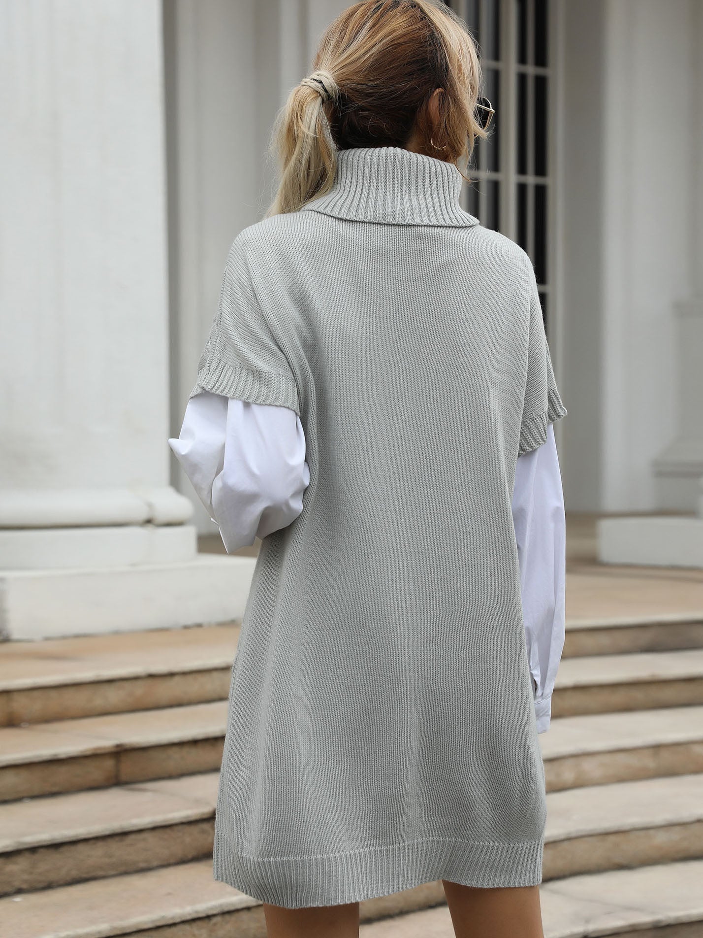 Solid high neck knitted dress - Image 2