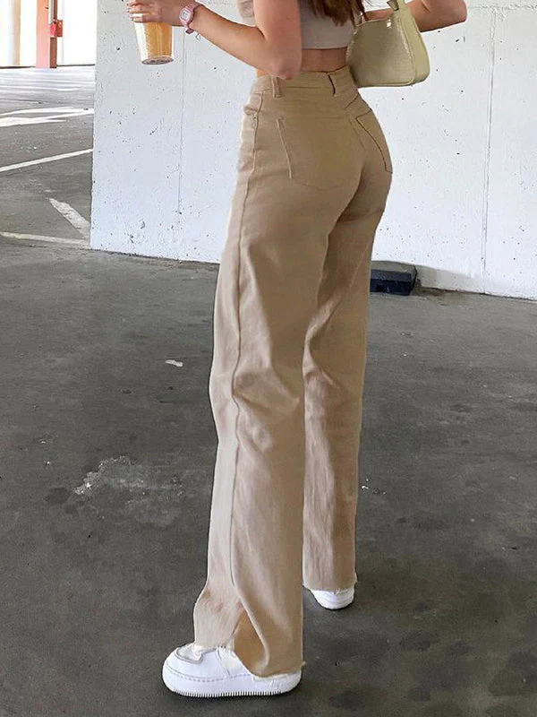 Solid Color Straight Casual Pants - Image 3