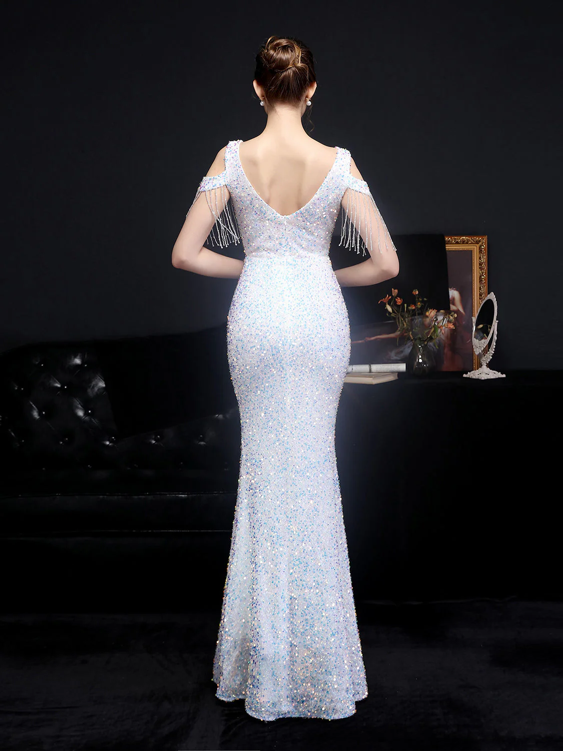 Shiny slim fishtail evening dress - Image 2
