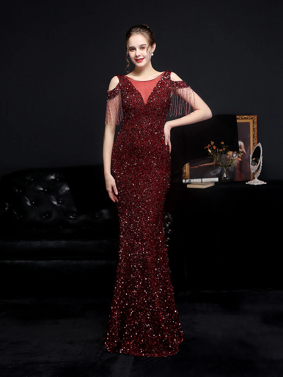 Shiny slim fishtail evening dress - Image 6