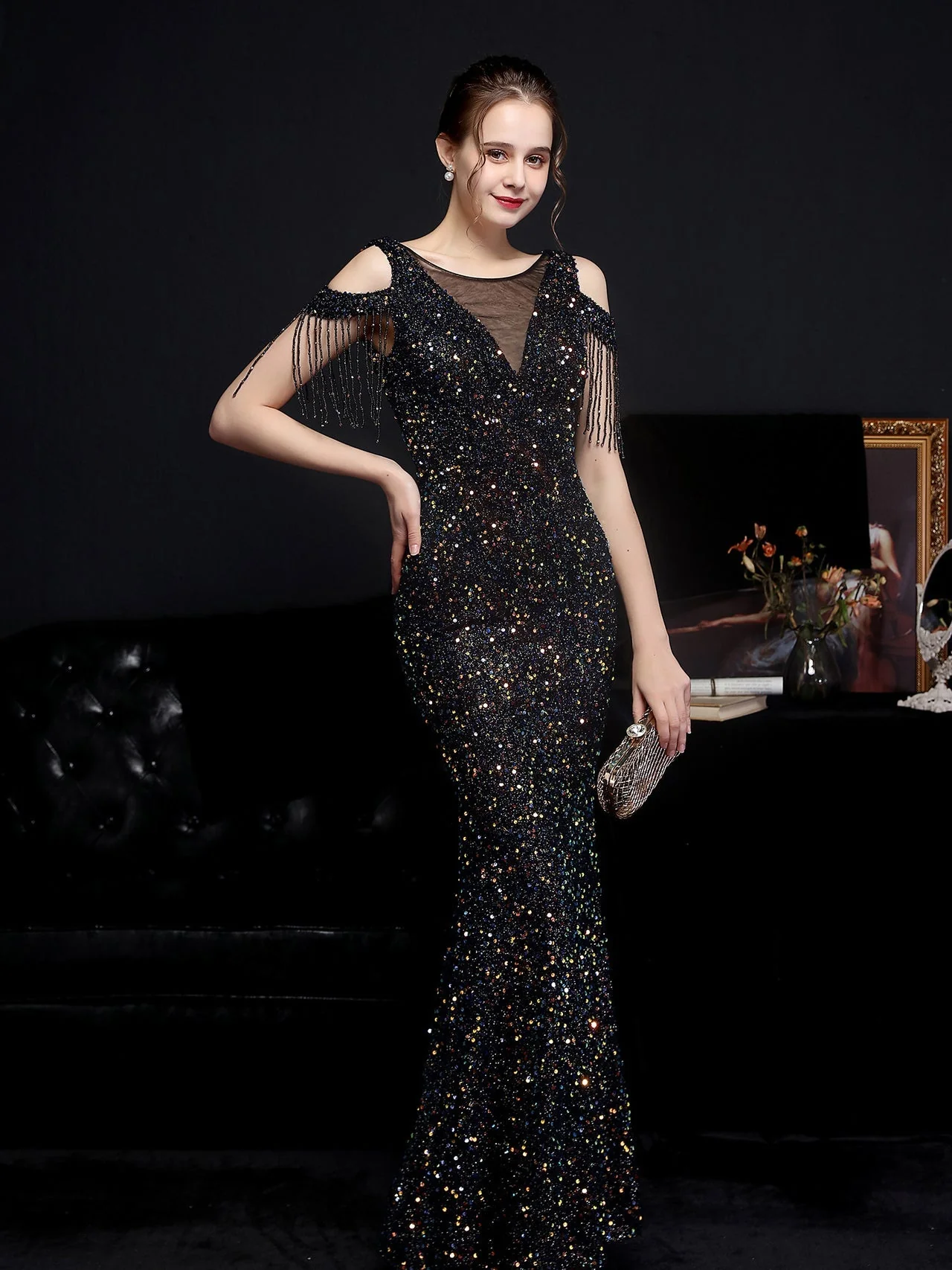 Shiny slim fishtail evening dress - Image 8