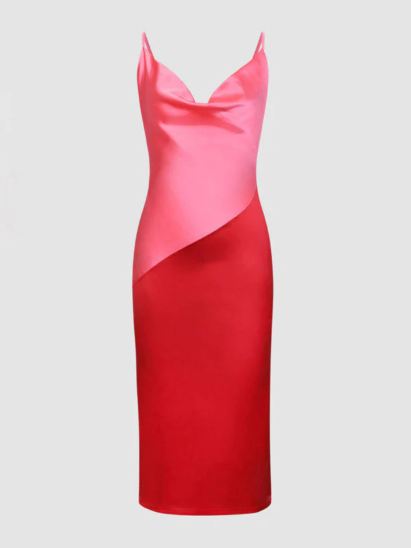 Slim Fit Irregular Satin Suspender Dress - Image 2