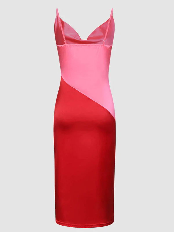 Slim Fit Irregular Satin Suspender Dress - Image 3