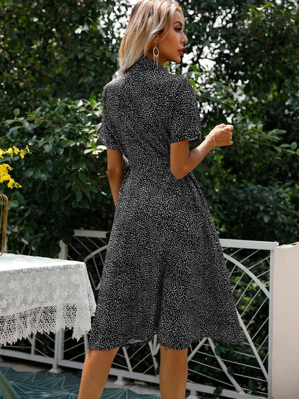 White spot pattern case solid color long dress - Image 5