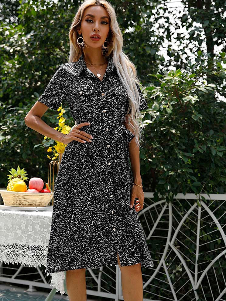 White spot pattern case solid color long dress - Image 6