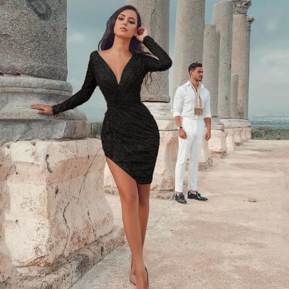 V-Neck Slim Pack Hip Pencil Evening Dress - Image 6