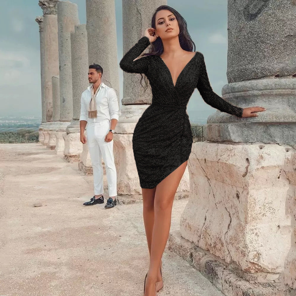 V-Neck Slim Pack Hip Pencil Evening Dress - Image 7