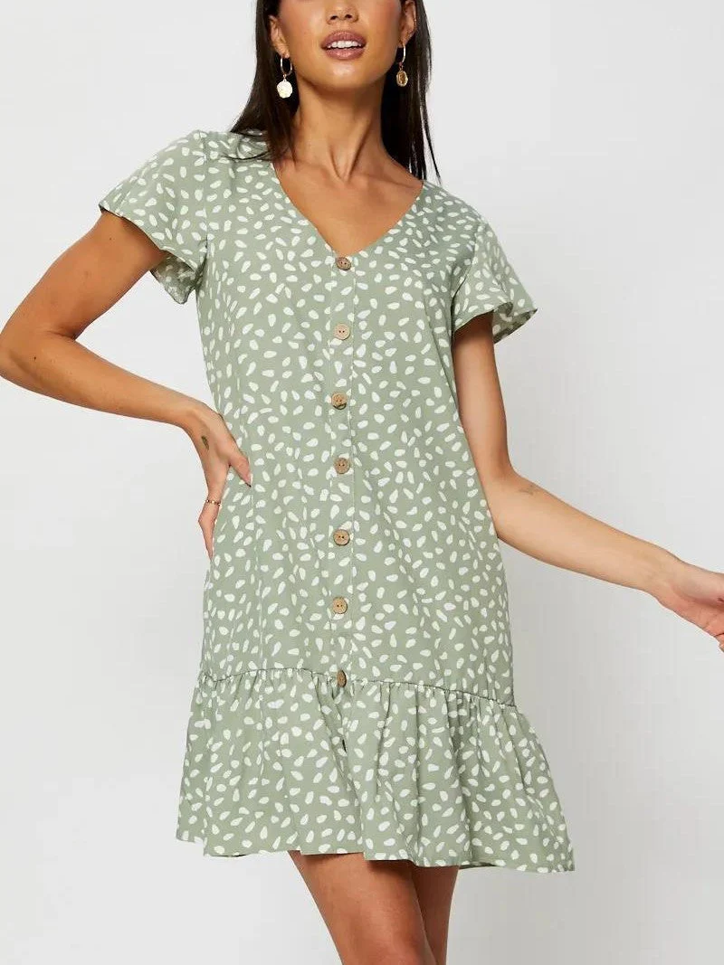 V-neck Single Breasted  Printed Dress - Image 2