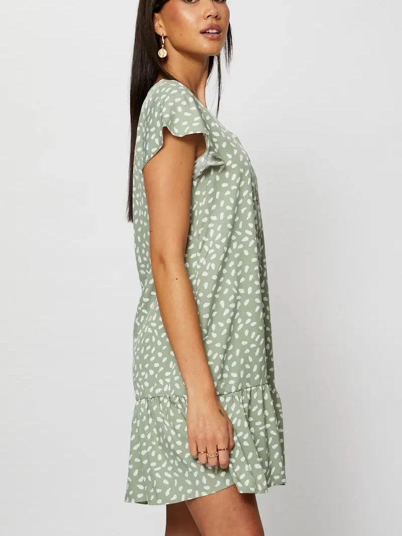 V-neck Single Breasted  Printed Dress - Image 3