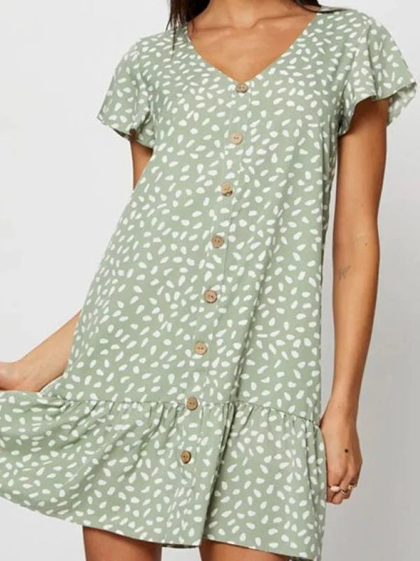V-neck Single Breasted  Printed Dress - Image 4