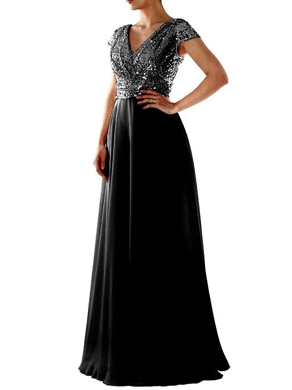 V-neck Sequined Chiffon Panel Evening Dress Bridesmaid Dress - Image 2