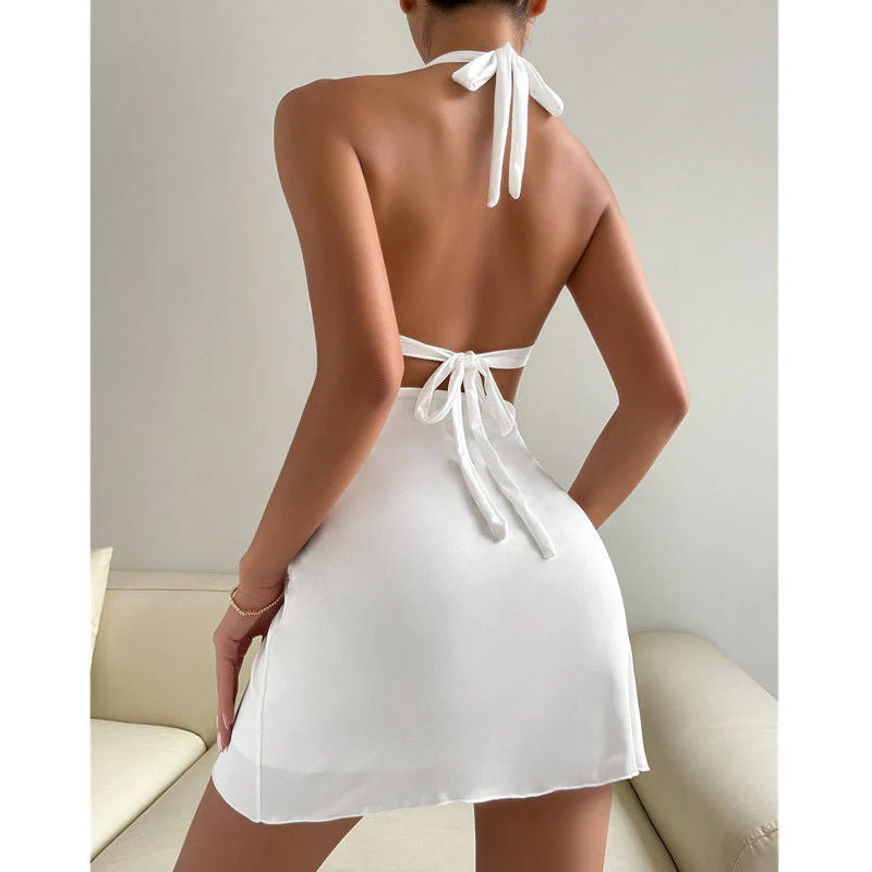 Summer neck hanging solid sexy backless dress - Image 5