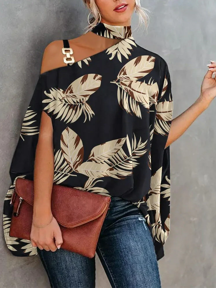 Summer Halter Doll Sleeve Print Shirt Women's Shirt - Image 2