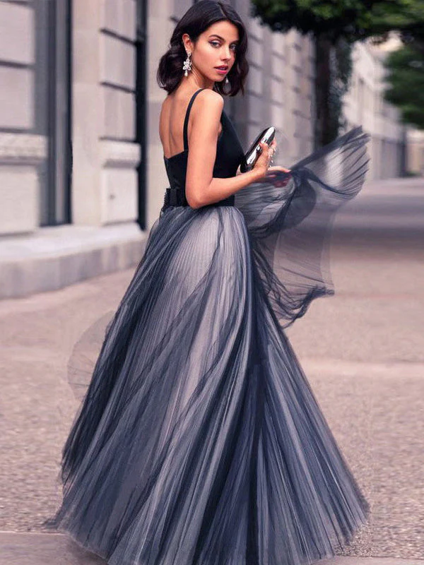 V-neck Lace Blue Temperament Evening Dress - Image 2