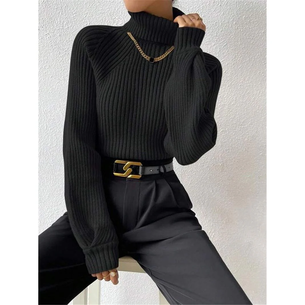 Loose Slim High Collar Knitted Sweater - Image 2