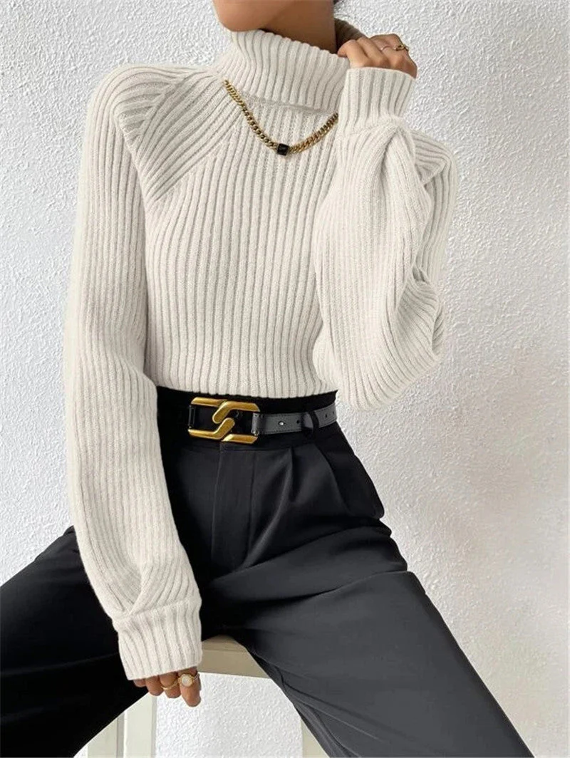 Loose Slim High Collar Knitted Sweater - Image 4