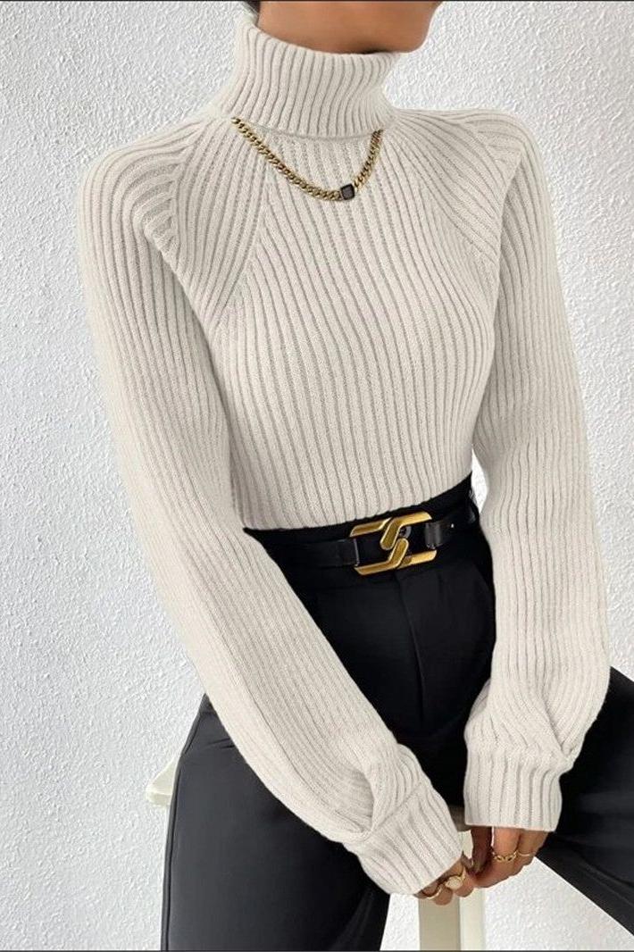 Loose Slim High Collar Knitted Sweater - Image 5