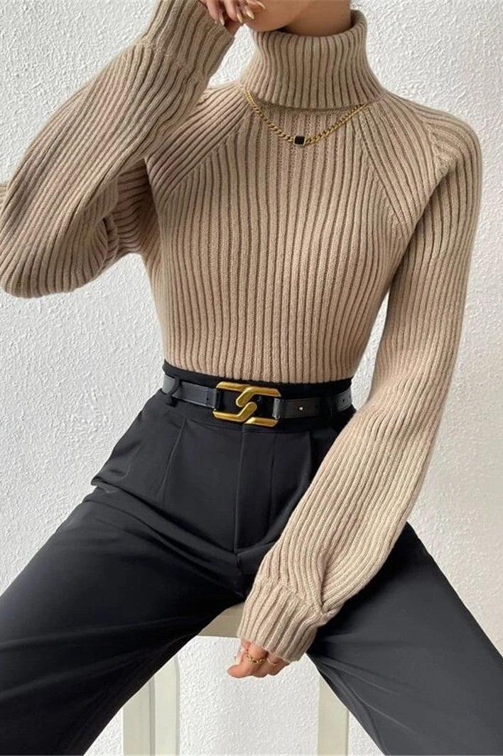 Loose Slim High Collar Knitted Sweater - Image 6