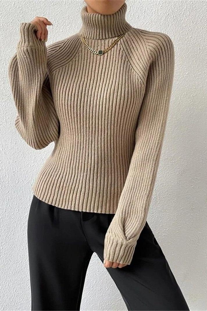 Loose Slim High Collar Knitted Sweater - Image 7