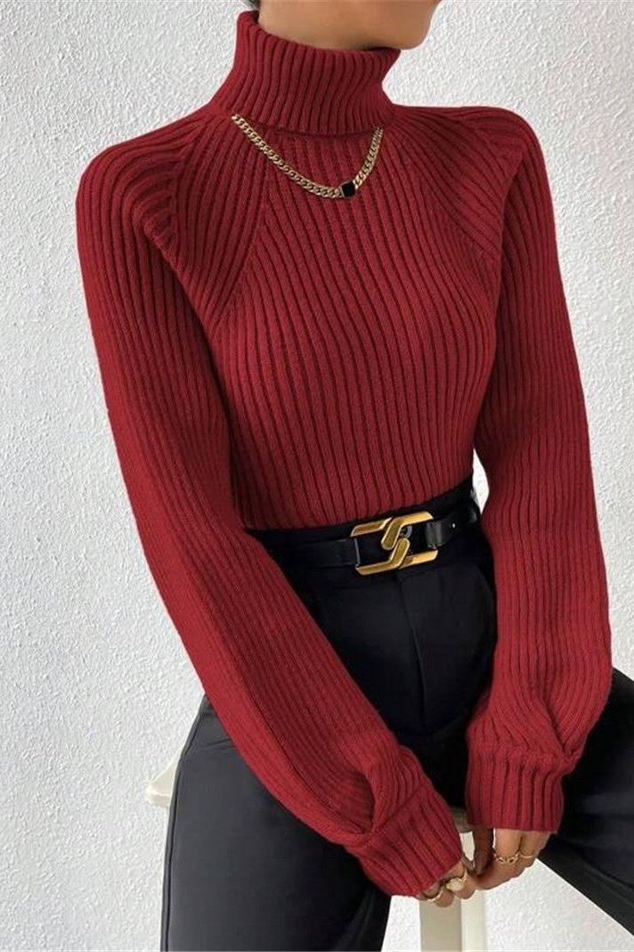 Loose Slim High Collar Knitted Sweater - Image 8