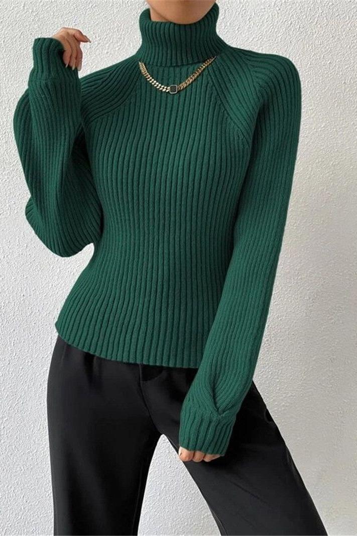 Loose Slim High Collar Knitted Sweater - Image 9