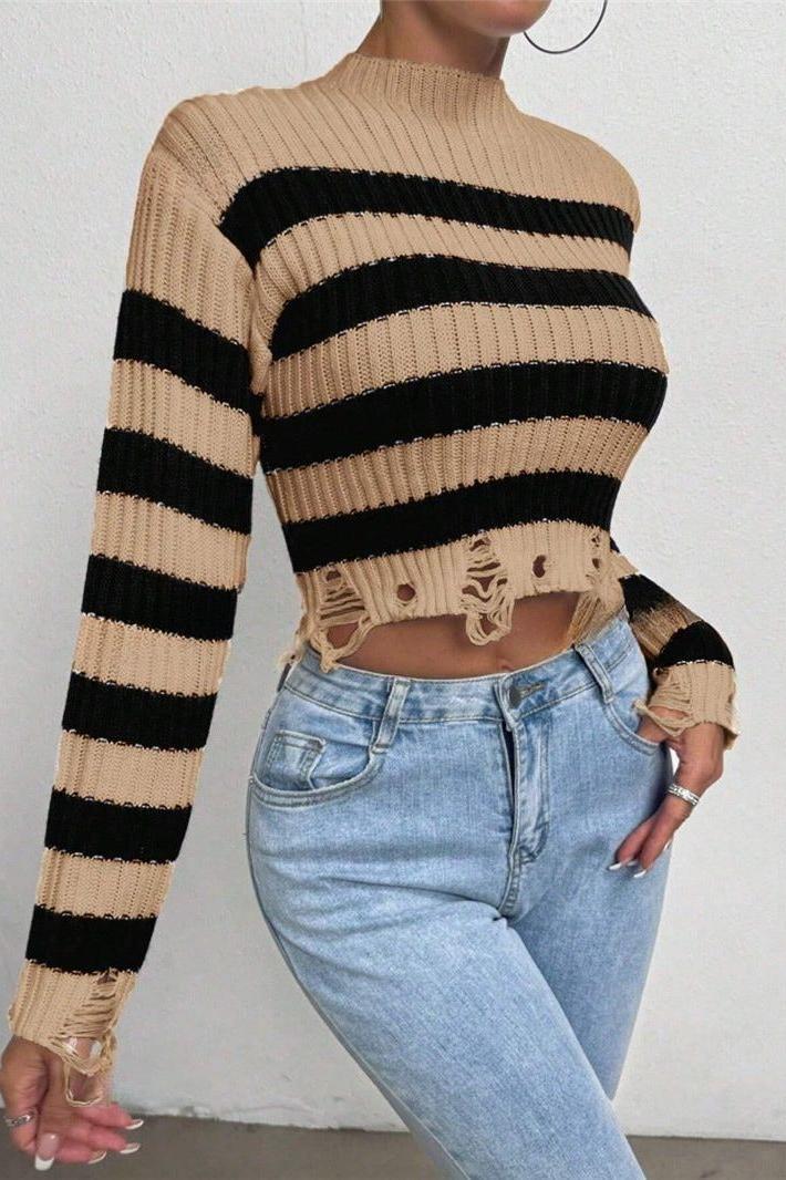 Round Neck Short Striped Sweater - Image 5