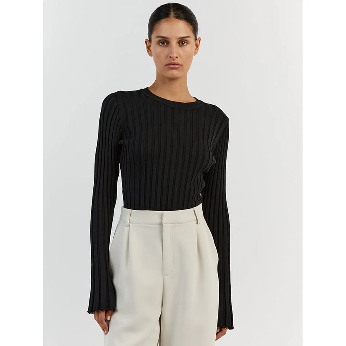 Long Sleeve Round Neck Knitted Sweater - Image 2