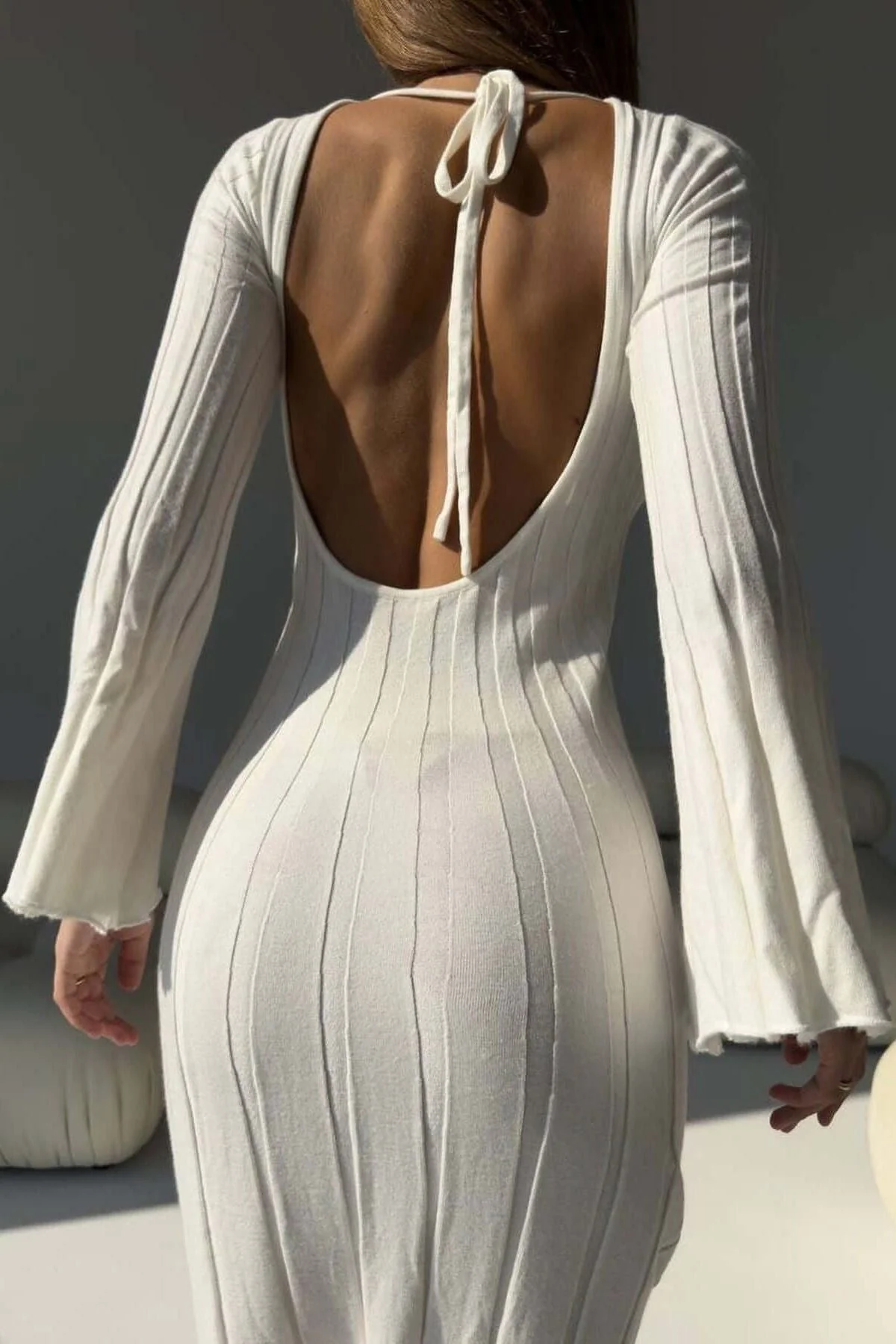 Backless Strappy Ribbed Dress - Image 3