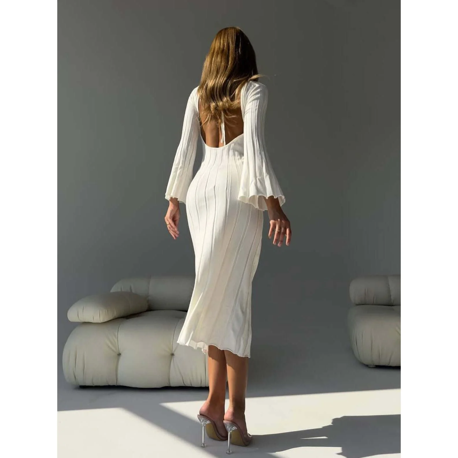 Backless Strappy Ribbed Dress - Image 4