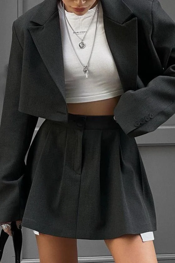 High Waist Short Skirt Long Sleeve Top Two-piece Suit - Image 3