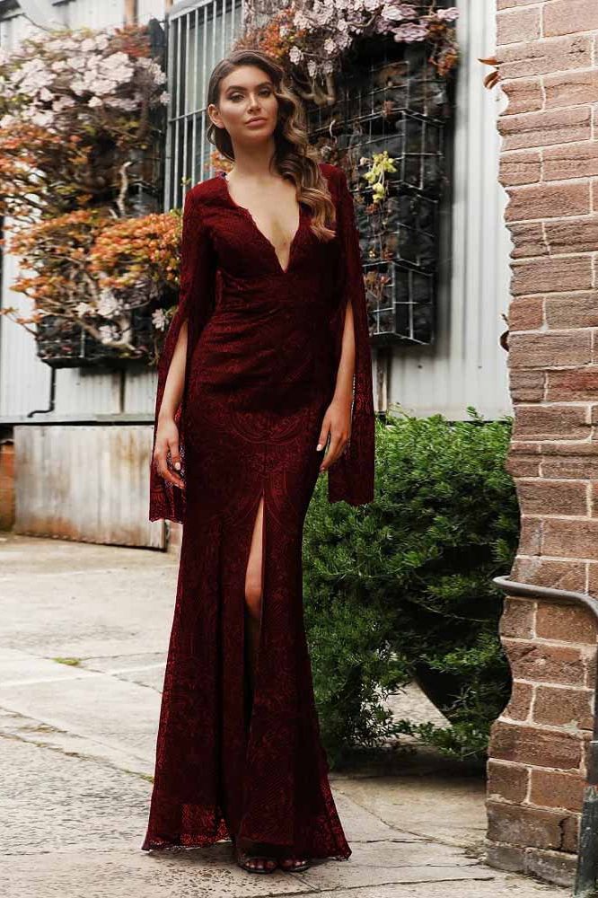 Full Length Long-Sleeved Long Elegant Dress - Image 2