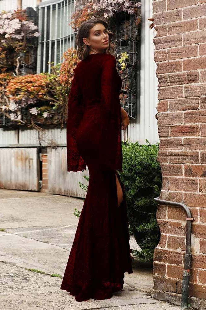Full Length Long-Sleeved Long Elegant Dress - Image 3