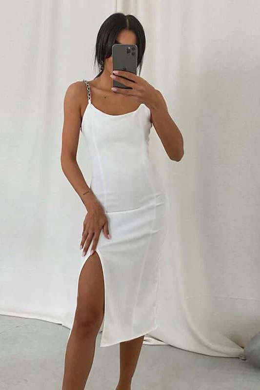 Split Hip-Wrapped U-Neck Chain Suspender Dress - Image 4
