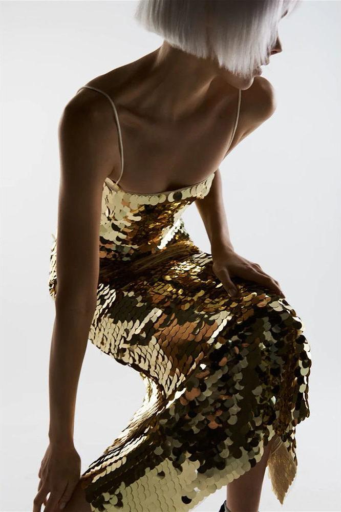Glittering Tube Top Gold Backless Maxi Dress - Image 6