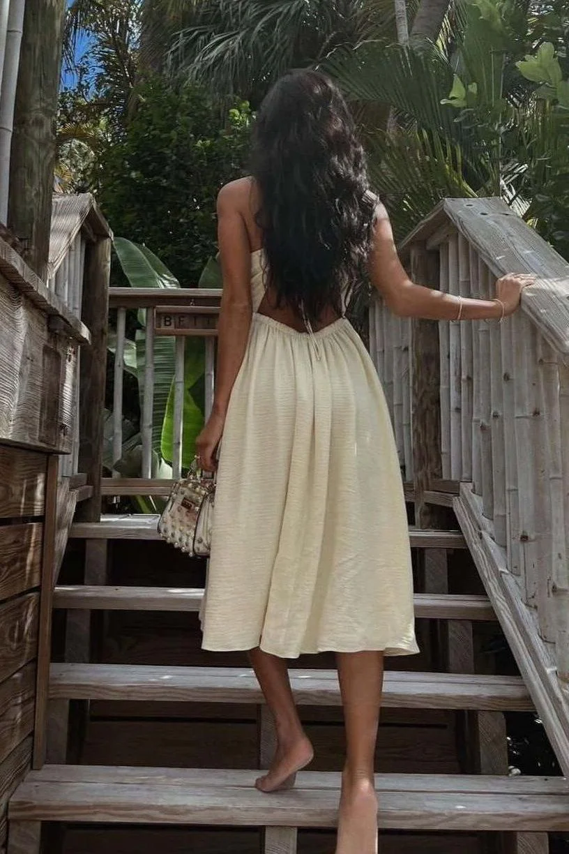 Beige Chest Wrap summer Dress - Image 4