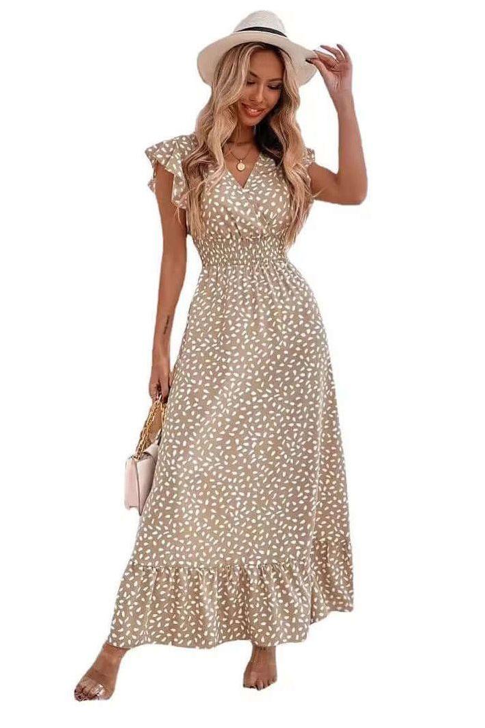 V-Neck Ruffle Sleeve High Waist Dress - Image 5