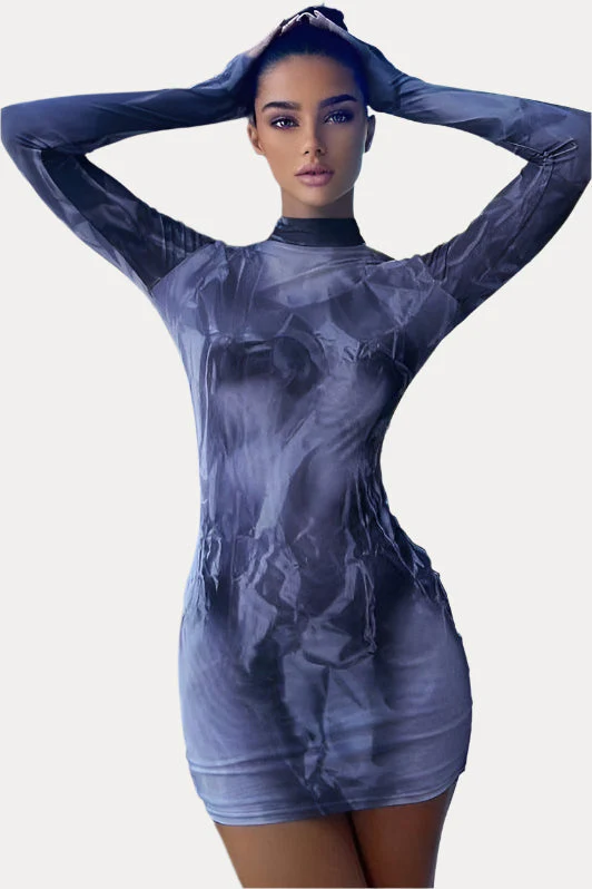 Printed slim round neck hip dress - Image 2